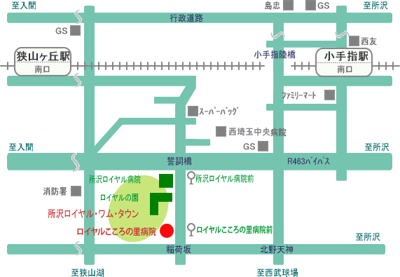 小手指駅からロイヤルこころの里病院までの地図